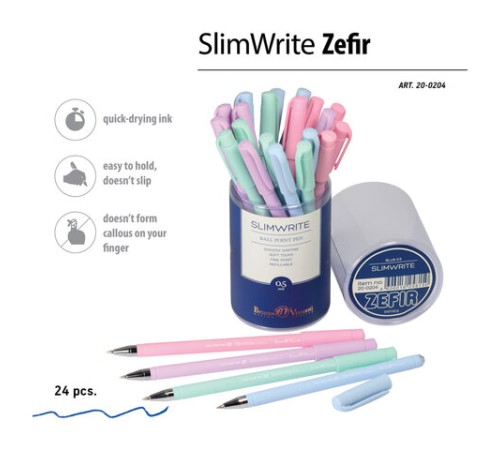 Ручка шариковая BRUNO VISCONTI "SlimWrite", "Zefir", СИНЯЯ, корпус ассорти, узел 0,5 мм, линия письма 0,3 мм, 20-0204 Ручка шариковая BRUNO VISCONTI "SlimWrite", "Zefir", СИНЯЯ, корпус ассорти, узел 0,5 мм, линия письма 0,3 мм, 20-0204