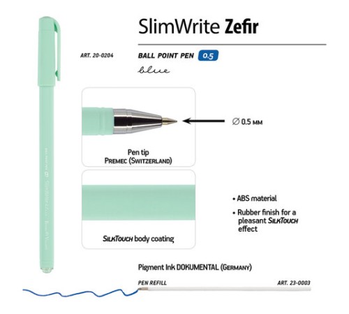 Ручка шариковая BRUNO VISCONTI "SlimWrite", "Zefir", СИНЯЯ, корпус ассорти, узел 0,5 мм, линия письма 0,3 мм, 20-0204 Ручка шариковая BRUNO VISCONTI "SlimWrite", "Zefir", СИНЯЯ, корпус ассорти, узел 0,5 мм, линия письма 0,3 мм, 20-0204