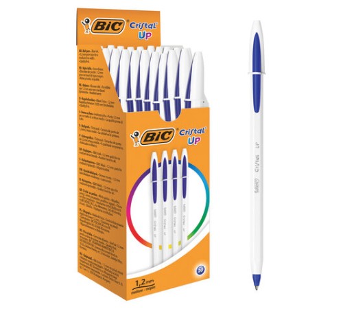 Ручка шариковая BIC "Cristal UP", СИНЯЯ, корпус белый, узел 1,2 мм, линия письма 0,35 мм, 949879