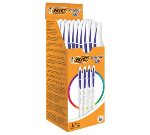 Ручка шариковая BIC "Cristal UP", СИНЯЯ, корпус белый, узел 1,2 мм, линия письма 0,35 мм, 949879
