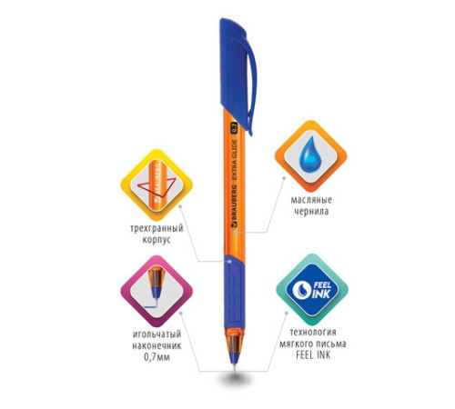Ручка шариковая масляная BRAUBERG "Extra Glide GT Tone Orange", СИНЯЯ, узел 0,7 мм, линия письма 0,35 мм, 142923