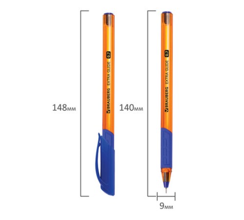 Ручка шариковая масляная BRAUBERG "Extra Glide GT Tone Orange", СИНЯЯ, узел 0,7 мм, линия письма 0,35 мм, 142923