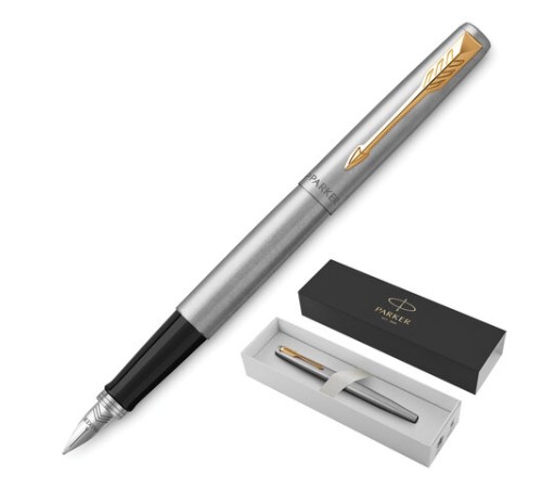 Ручка перьевая PARKER "Jotter Stainless Steel GT", корпус серебристый, позолота, синяя, 2030948 Ручка перьевая PARKER "Jotter Stainless Steel GT", корпус серебристый, позолота, синяя, 2030948