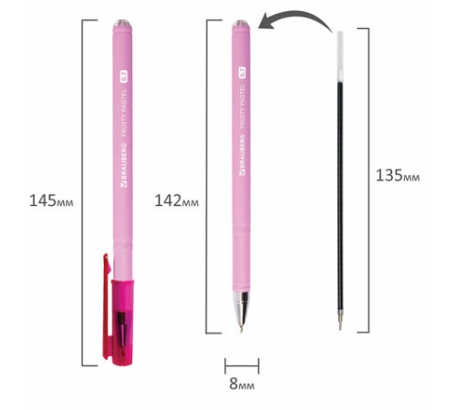 Ручка шариковая масляная BRAUBERG "FRUITY Pastel", СИНЯЯ, soft-touch, узел 0,7 мм, линия письма 0,35 мм, 142958, OBP322 Ручка шариковая масляная BRAUBERG "FRUITY Pastel", СИНЯЯ, soft-touch, узел 0,7 мм, линия письма 0,35 мм, 142958, OBP322