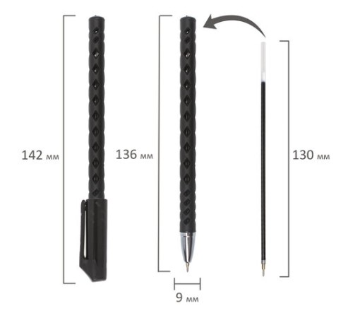 Ручка шариковая масляная BRAUBERG "Orient", ЧЕРНАЯ, корпус черный, игольчатый узел 0,7 мм, линия письма 0,35 мм, 143000