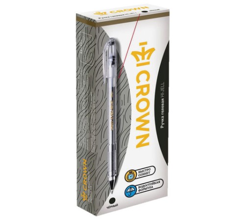 Ручка гелевая CROWN "Hi-Jell", ЧЕРНАЯ, корпус прозрачный, узел 0,5 мм, линия письма 0,35 мм, HJR-500B