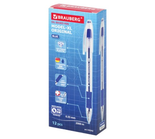 Ручка шариковая масляная с грипом BRAUBERG "Model-XL" ORIGINAL, СИНЯЯ, узел 0,7 мм, линия письма 0,35 мм, 143242 Ручка шариковая масляная с грипом BRAUBERG "Model-XL" ORIGINAL, СИНЯЯ, узел 0,7 мм, линия письма 0,35 мм, 143242