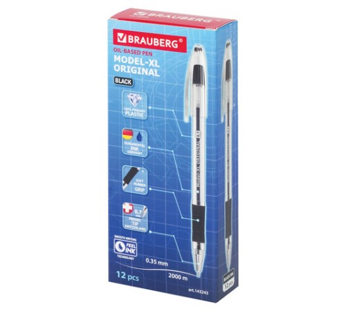 Ручка шариковая масляная с грипом BRAUBERG "Model-XL" ORIGINAL, ЧЕРНАЯ, узел 0,7 мм, линия письма 0,35 мм, 143243 Ручка шариковая масляная с грипом BRAUBERG "Model-XL" ORIGINAL, ЧЕРНАЯ, узел 0,7 мм, линия письма 0,35 мм, 143243