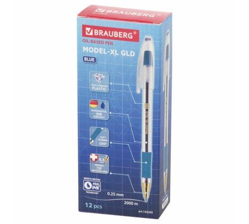 Ручка шариковая масляная с грипом BRAUBERG "Model-XL GLD", СИНЯЯ, узел 0,5 мм, линия письма 0,25 мм, 143245 Ручка шариковая масляная с грипом BRAUBERG "Model-XL GLD", СИНЯЯ, узел 0,5 мм, линия письма 0,25 мм, 143245