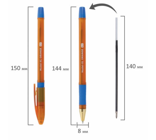 Ручка шариковая масляная с грипом BRAUBERG Model-XL ORANGE, СИНЯЯ, узел 0,7 мм, линия 0,35 мм, 143246 Ручка шариковая масляная с грипом BRAUBERG Model-XL ORANGE, СИНЯЯ, узел 0,7 мм, линия 0,35 мм, 143246
