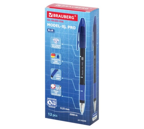 Ручка шариковая масляная с грипом BRAUBERG "Model-XL PRO", СИНЯЯ, узел 0,5 мм, линия письма 0,25 мм, 143249 Ручка шариковая масляная с грипом BRAUBERG "Model-XL PRO", СИНЯЯ, узел 0,5 мм, линия письма 0,25 мм, 143249