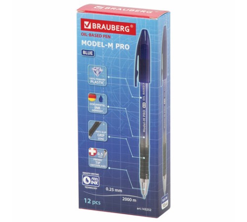 Ручка шариковая масляная BRAUBERG "Model-M PRO", СИНЯЯ, узел 0,5 мм, линия письма 0,25 мм, 143252 Ручка шариковая масляная BRAUBERG "Model-M PRO", СИНЯЯ, узел 0,5 мм, линия письма 0,25 мм, 143252