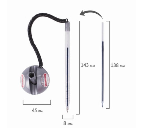Ручка шариковая настольная BRAUBERG "Counter Pen", СИНЯЯ, пружинка, корпус серебристый, 0,5 мм, 143258 Ручка шариковая настольная BRAUBERG "Counter Pen", СИНЯЯ, пружинка, корпус серебристый, 0,5 мм, 143258