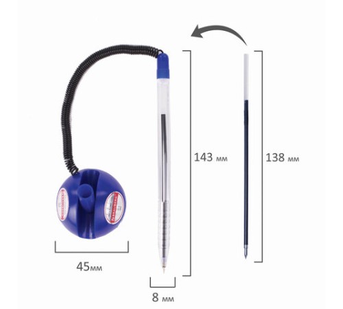 Ручка шариковая настольная BRAUBERG "Counter Pen", СИНЯЯ, пружинка, корпус синий, 0,5 мм, 143259 Ручка шариковая настольная BRAUBERG "Counter Pen", СИНЯЯ, пружинка, корпус синий, 0,5 мм, 143259