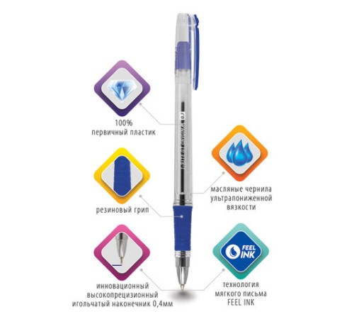 Ручка шариковая масляная с грипом BRAUBERG "i-Rite GT", СИНЯЯ, корпус прозрачный, узел 0,7 мм, 143300 Ручка шариковая масляная с грипом BRAUBERG "i-Rite GT", СИНЯЯ, корпус прозрачный, узел 0,7 мм, 143300