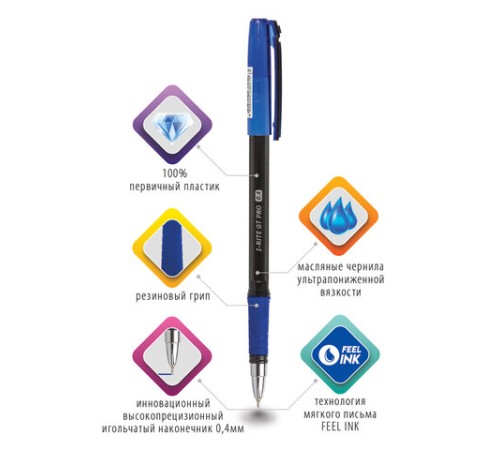 Ручка шариковая масляная с грипом BRAUBERG "i-Rite GT PRO", СИНЯЯ, корпус тонирированный черный, узел 0,4 мм, 143303 Ручка шариковая масляная с грипом BRAUBERG "i-Rite GT PRO", СИНЯЯ, корпус тонирированный черный, узел 0,4 мм, 143303