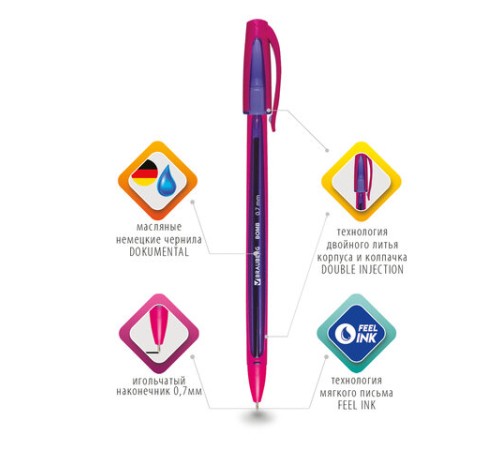 Ручка шариковая масляная BRAUBERG "BOMB GT Color", СИНЯЯ, прорезиненный корпус ассорти, узел 0,7 мм, линия письма 0,35 мм, 143346
