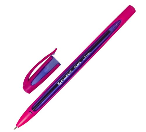 Ручка шариковая масляная BRAUBERG "BOMB GT Color", СИНЯЯ, прорезиненный корпус ассорти, узел 0,7 мм, линия письма 0,35 мм, 143346