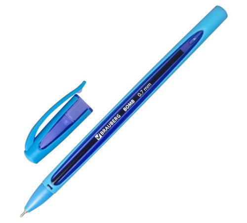 Ручка шариковая масляная BRAUBERG "BOMB GT Color", СИНЯЯ, прорезиненный корпус ассорти, узел 0,7 мм, линия письма 0,35 мм, 143346