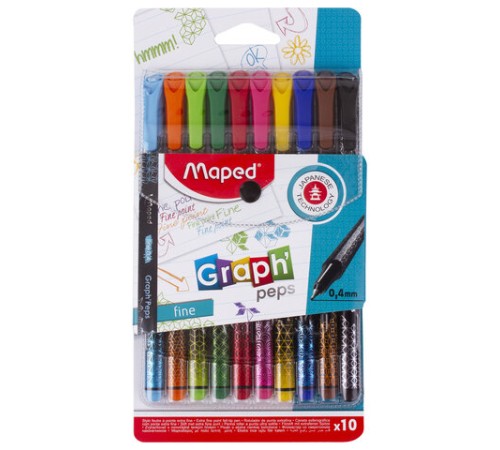 Набор капиллярных ручек (линеров) MAPED 10 шт., "Graph'Peps", АССОРТИ, трехгранные, 0,4 мм, 749050 Набор капиллярных ручек (линеров) MAPED 10 шт., "Graph'Peps", АССОРТИ, трехгранные, 0,4 мм, 749050