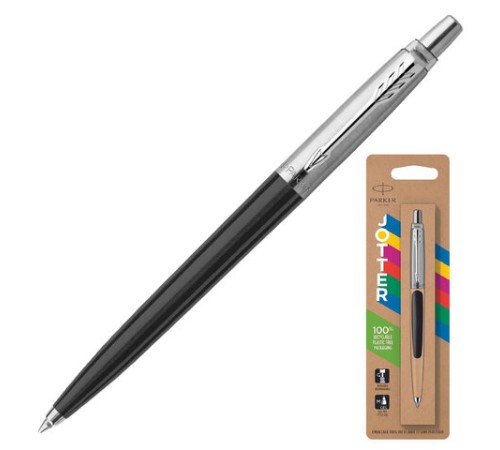 Ручка шариковая PARKER "Jotter Plastic CT", корпус черный, детали нержавеющая сталь, блистер, синяя, 2096873 Ручка шариковая PARKER "Jotter Plastic CT", корпус черный, детали нержавеющая сталь, блистер, синяя, 2096873