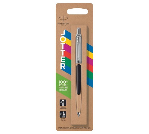 Ручка шариковая PARKER "Jotter Plastic CT", корпус черный, детали нержавеющая сталь, блистер, синяя, 2096873 Ручка шариковая PARKER "Jotter Plastic CT", корпус черный, детали нержавеющая сталь, блистер, синяя, 2096873