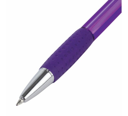 Ручка шариковая автоматическая с грипом BRAUBERG SUPER, СИНЯЯ, корпус фиолетовый, узел 0,7 мм, линия письма 0,35 мм, 143373