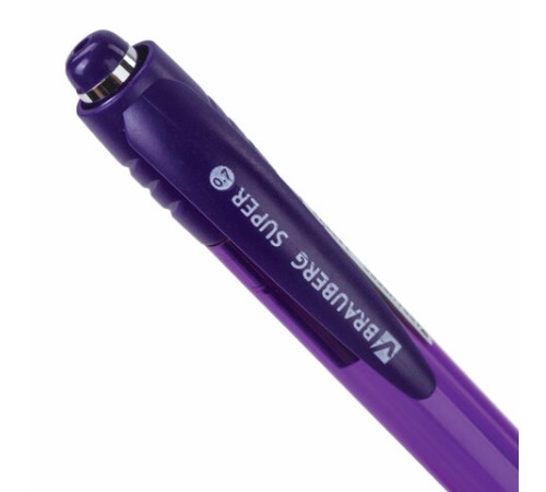 Ручка шариковая автоматическая с грипом BRAUBERG SUPER, СИНЯЯ, корпус фиолетовый, узел 0,7 мм, линия письма 0,35 мм, 143373