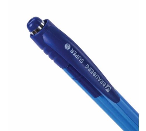 Ручка шариковая автоматическая с грипом BRAUBERG SUPER, СИНЯЯ, корпус синий, узел 0,7 мм, линия письма 0,35 мм, 143374