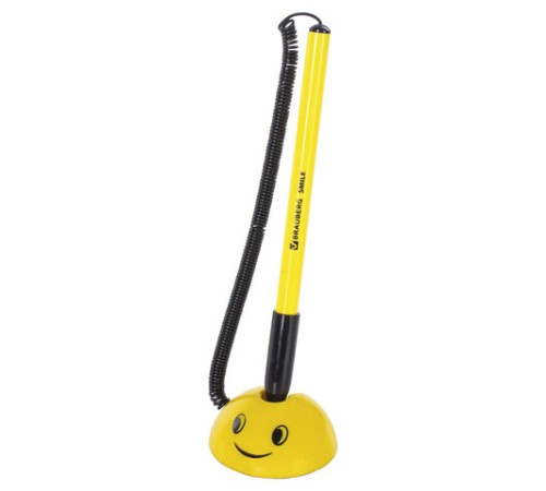 Ручка шариковая настольная BRAUBERG "SMILE", СИНЯЯ, корпус желтый, узел 0,7 мм, линия письма 0,35 мм, 143376