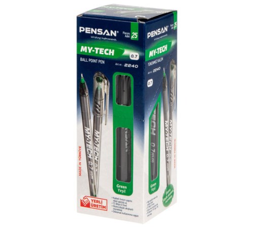 Ручка шариковая масляная PENSAN "My-Tech", ЗЕЛЕНАЯ, игольчатый узел 0,7 мм, линия 0,35 мм, 2240/25