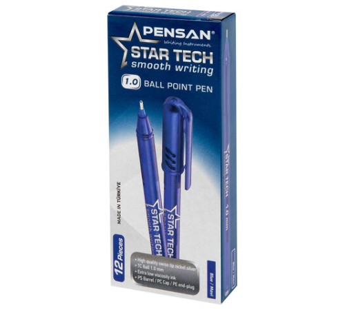 Ручка шариковая масляная PENSAN Star Tech, СИНЯЯ, игольчатый узел 1 мм, линия 0,8 мм, 2260/12 Ручка шариковая масляная PENSAN Star Tech, СИНЯЯ, игольчатый узел 1 мм, линия 0,8 мм, 2260/12