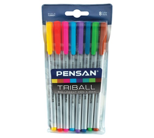 Ручки шариковые масляные PENSAN "Triball Colored", НАБОР 8 шт., АССОРТИ, узел 1 мм, линия письма 0,5 мм, 1003/PVC8 Ручки шариковые масляные PENSAN "Triball Colored", НАБОР 8 шт., АССОРТИ, узел 1 мм, линия письма 0,5 мм, 1003/PVC8
