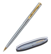 Ручка подарочная шариковая BRAUBERG Maestro, СИНЯЯ, корпус серебристый с золотистым, линия письма 0,5 мм, 143468