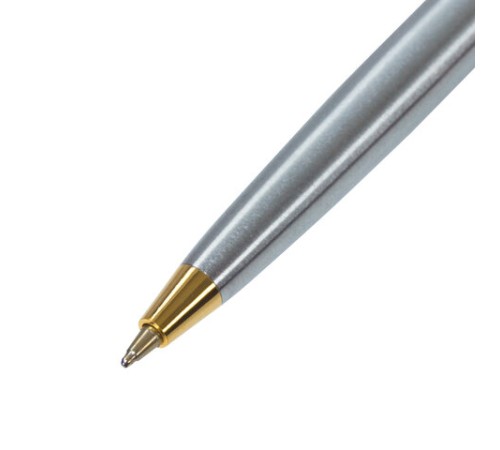 Ручка подарочная шариковая BRAUBERG Maestro, СИНЯЯ, корпус серебристый с золотистым, линия письма 0,5 мм, 143468