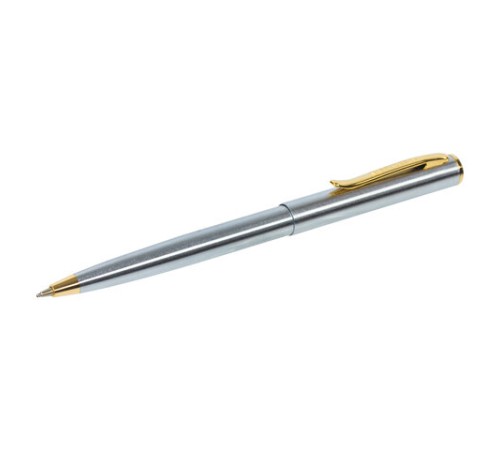 Ручка подарочная шариковая BRAUBERG Maestro, СИНЯЯ, корпус серебристый с золотистым, линия письма 0,5 мм, 143468