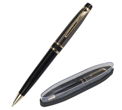 Ручка подарочная шариковая BRAUBERG Sonata, СИНЯЯ, корпус золотистый с черным, линия письма 0,5 мм, 143483