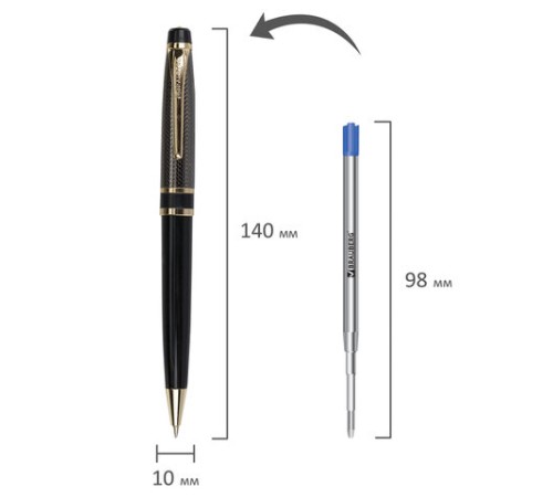 Ручка подарочная шариковая BRAUBERG Sonata, СИНЯЯ, корпус золотистый с черным, линия письма 0,5 мм, 143483
