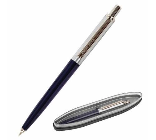 Ручка подарочная шариковая BRAUBERG "Soprano", СИНЯЯ, корпус серебристый с синим, линия письма 0,5 мм, 143484