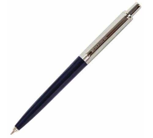 Ручка подарочная шариковая BRAUBERG "Soprano", СИНЯЯ, корпус серебристый с синим, линия письма 0,5 мм, 143484