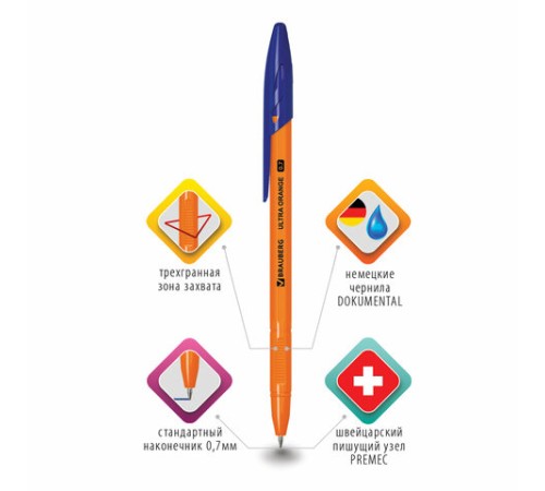 Ручка шариковая BRAUBERG "ULTRA ORANGE", СИНЯЯ, узел 0,7 мм, чернила ГЕРМАНИЯ, наконечник ШВЕЙЦАРИЯ, 143562 Ручка шариковая BRAUBERG "ULTRA ORANGE", СИНЯЯ, узел 0,7 мм, чернила ГЕРМАНИЯ, наконечник ШВЕЙЦАРИЯ, 143562