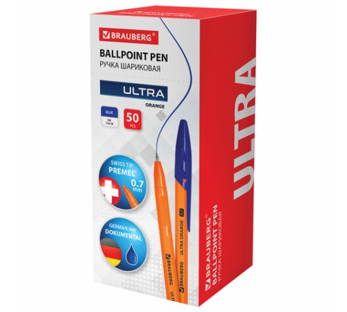 Ручка шариковая BRAUBERG "ULTRA ORANGE", СИНЯЯ, узел 0,7 мм, чернила ГЕРМАНИЯ, наконечник ШВЕЙЦАРИЯ, 143562 Ручка шариковая BRAUBERG "ULTRA ORANGE", СИНЯЯ, узел 0,7 мм, чернила ГЕРМАНИЯ, наконечник ШВЕЙЦАРИЯ, 143562