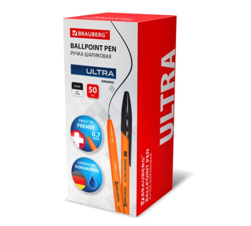 Ручка шариковая BRAUBERG "ULTRA ORANGE", ЧЕРНАЯ, узел 0,7 мм, чернила ГЕРМАНИЯ, наконечник ШВЕЙЦАРИЯ, 143563 Ручка шариковая BRAUBERG "ULTRA ORANGE", ЧЕРНАЯ, узел 0,7 мм, чернила ГЕРМАНИЯ, наконечник ШВЕЙЦАРИЯ, 143563