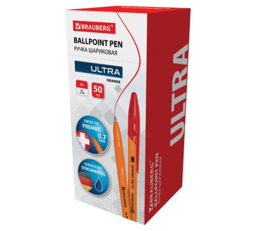 Ручка шариковая BRAUBERG "ULTRA ORANGE", КРАСНАЯ, узел 0,7 мм, чернила ГЕРМАНИЯ, наконечник ШВЕЙЦАРИЯ, 143564 Ручка шариковая BRAUBERG "ULTRA ORANGE", КРАСНАЯ, узел 0,7 мм, чернила ГЕРМАНИЯ, наконечник ШВЕЙЦАРИЯ, 143564