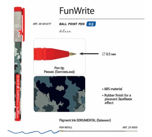 Ручка шариковая BRUNO VISCONTI FunWrite, СИНЯЯ, "Military blue", узел 0,5 мм, линия письма 0,3 мм, 20-0212/17 Ручка шариковая BRUNO VISCONTI FunWrite, СИНЯЯ, "Military blue", узел 0,5 мм, линия письма 0,3 мм, 20-0212/17