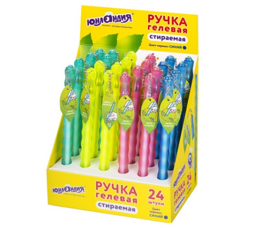 Ручка стираемая гелевая ЮНЛАНДИЯ "Горошек", СИНЯЯ, прорезиненный корпус ассорти, линия письма 0,35 мм, 143669