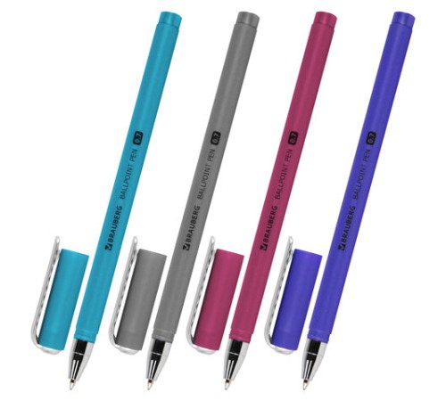 Ручка шариковая BRAUBERG SOFT TOUCH STICK "METALLIC", СИНЯЯ, мягкое покрытие, корпус ассорти, узел 0,7 мм, 143699