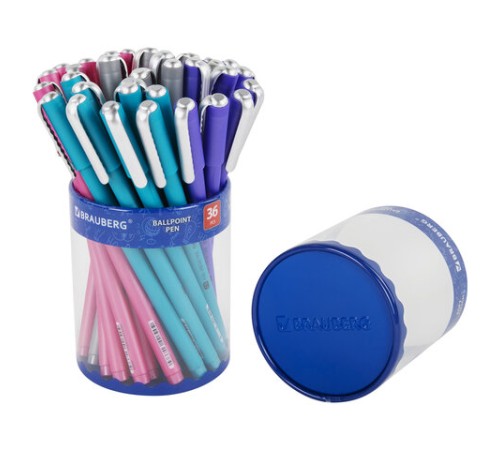 Ручка шариковая BRAUBERG SOFT TOUCH STICK "METALLIC", СИНЯЯ, мягкое покрытие, корпус ассорти, узел 0,7 мм, 143699