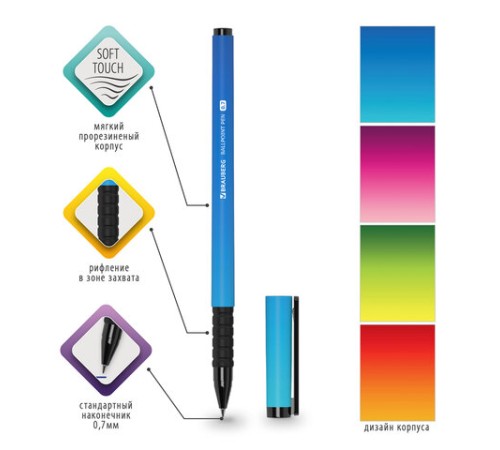 Ручка шариковая BRAUBERG SOFT TOUCH GRIP "GRADE NEON", СИНЯЯ, мягкое покрытие, ассорти, узел 0,7 мм, 143710 Ручка шариковая BRAUBERG SOFT TOUCH GRIP "GRADE NEON", СИНЯЯ, мягкое покрытие, ассорти, узел 0,7 мм, 143710