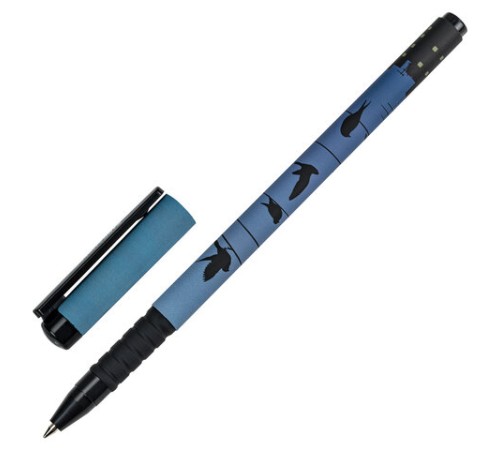 Ручка шариковая BRAUBERG SOFT TOUCH GRIP "NIGHT CITY", СИНЯЯ, мягкое покрытие, узел 0,7 мм, 143712
